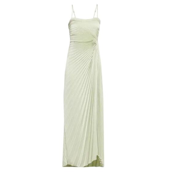 ALC pleated Layla evening dress gown Canary light green size 6/8 - Picture 5 of 13